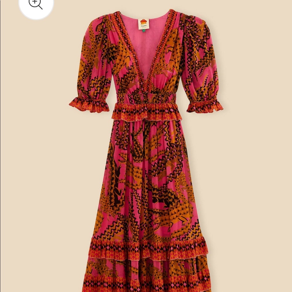 Farm Rio Pink Croco Short Sleeve Maxi Dress- size XS